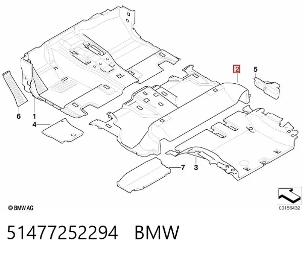 Покрытие напольное салона, заднее 51477252294 BMW