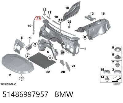 Шумоизоляция моторного щита BMW 51486997957