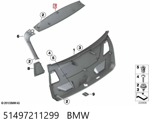 Обшивка (облицовка) крышки багажника (двери 3/5-й задней) 7211299 BMW