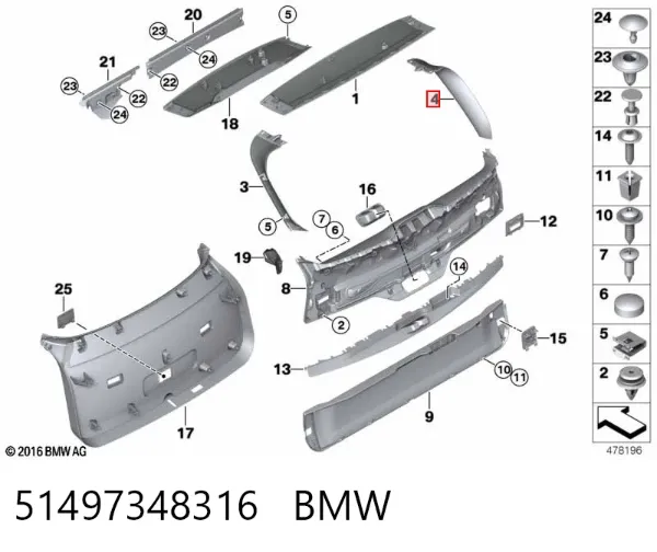 Обшивка (облицовка) крышки багажника (двери 3/5-й задней) 51497348316 BMW