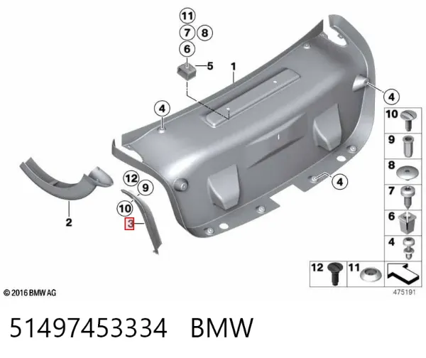 Накладка водосточного желоба задняя правая 51497453334 BMW