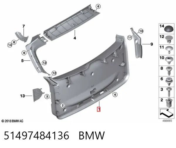 Обшивка (облицовка) крышки багажника (двери 3/5-й задней) 51497484136 BMW