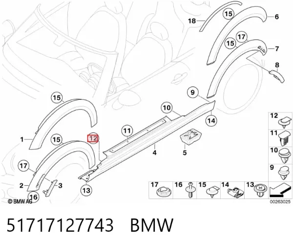 Пистон крепления подкрылок 51717127743 BMW