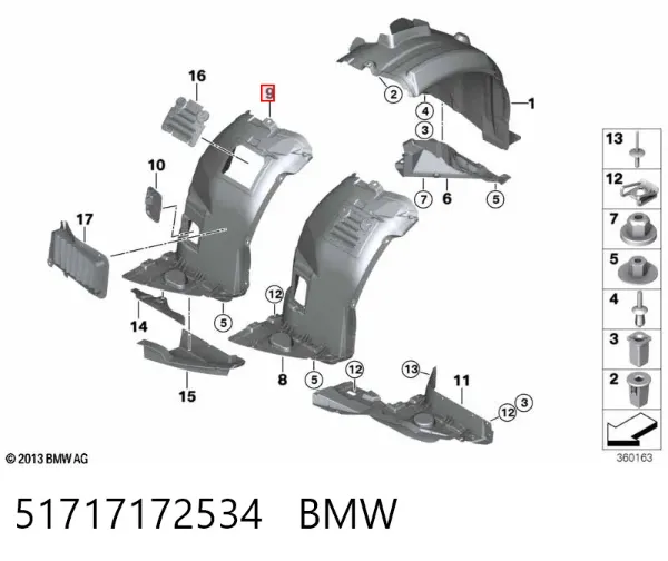 Подкрылок крыла переднего правый передний 51717172534 BMW