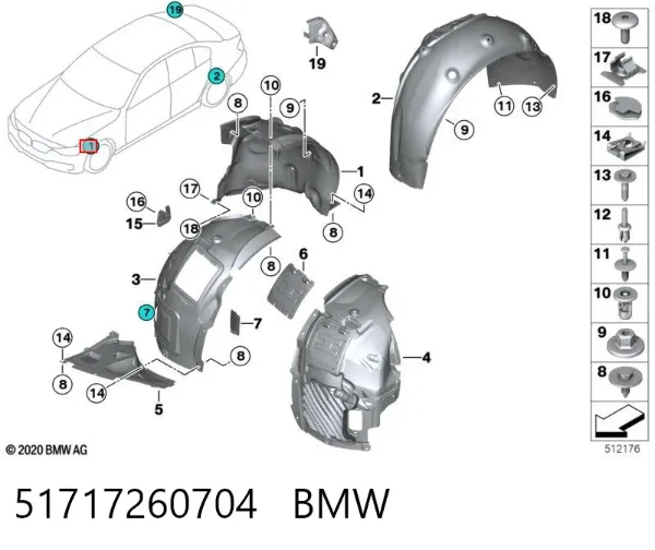Подкрылок крыла переднего правый задний 51717260704 BMW