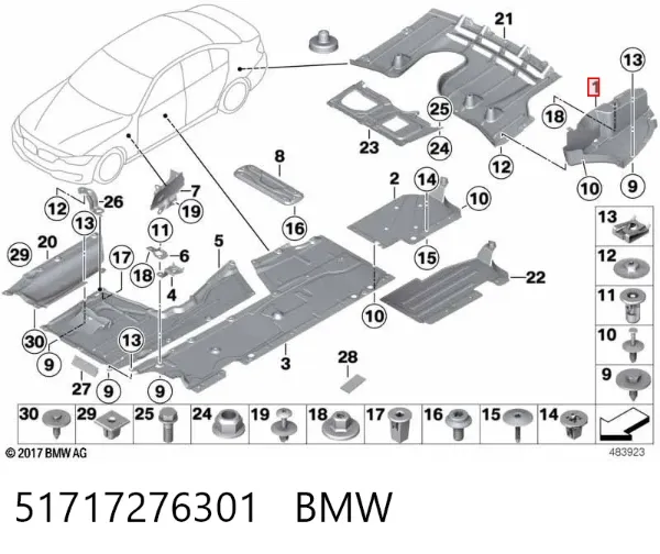 Защита днища задняя левая 51717276301 BMW