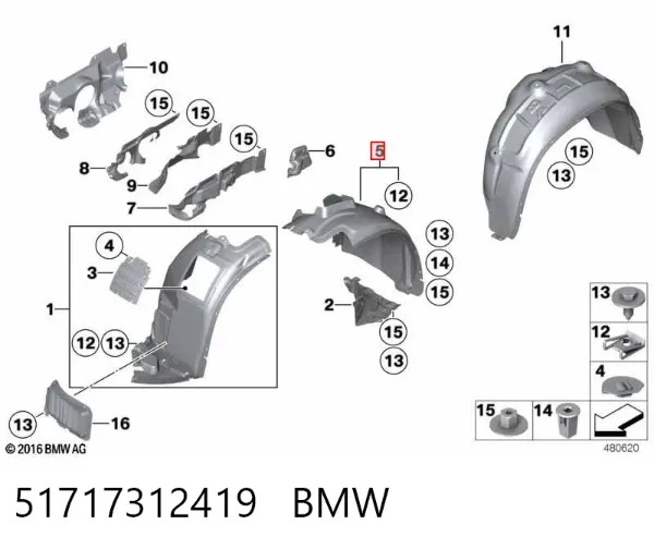 Подкрылок крыла переднего левый задний 51717312419 BMW