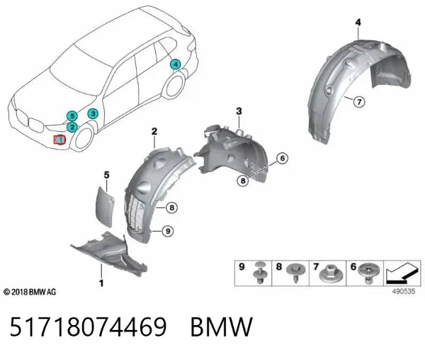 Защита бампера переднего левая 51718074469 BMW