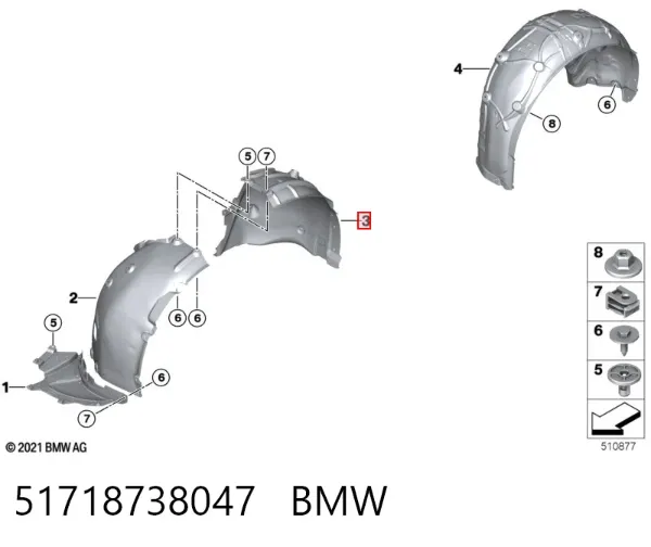 Подкрылок крыла переднего левый задний 51718738047 BMW