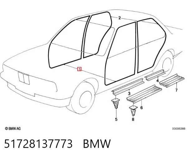 Уплотнитель двери передней левой (на кузове) 51728137773 BMW