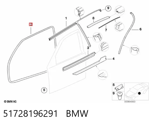 Уплотнитель двери передней (на кузове) 51728196291 BMW