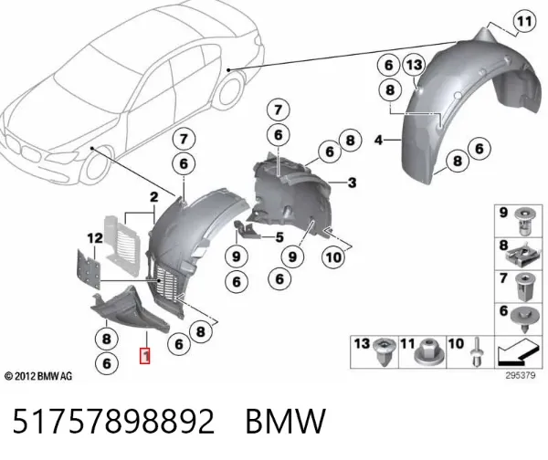 Защита бампера переднего правая 51757898892 BMW