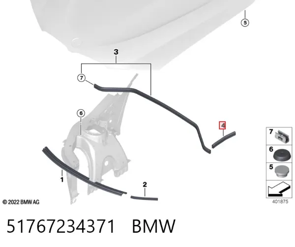 Уплотнитель капота 51767234371 BMW