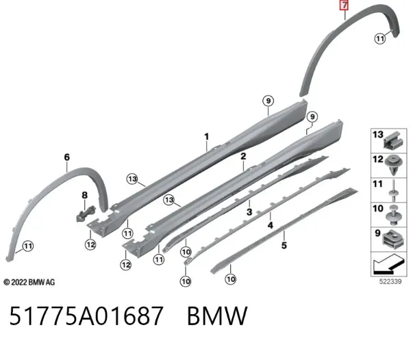 Расширитель (накладка) арки заднего крыла левый 51775A01687 BMW