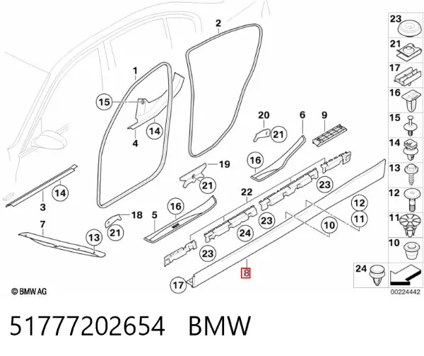 Накладка (молдинг) порога наружная правая 51777202654 BMW