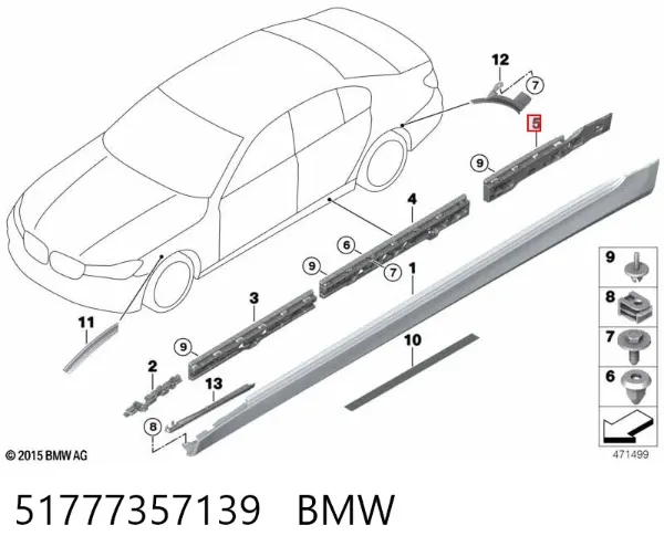 Кронштейн наружной накладки порога левой 51777357139 BMW