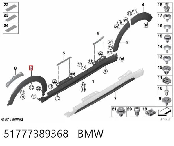 Расширитель (накладка) арки переднего крыла правый 51777389368 BMW