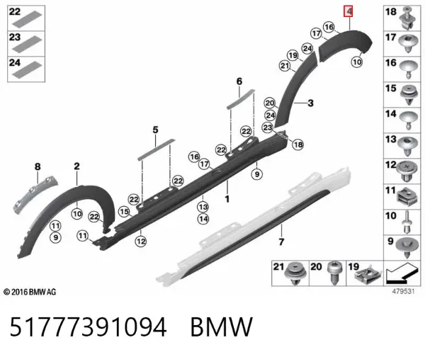 Расширитель (накладка) арки заднего крыла правый 51777391094 BMW