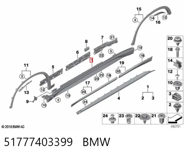 Накладка (молдинг) порога наружная левая 51777403399 BMW