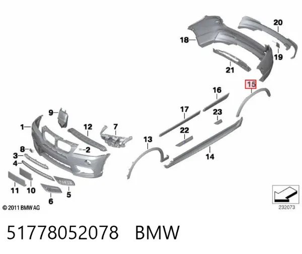 Расширитель (накладка) арки заднего крыла правый 51778052078 BMW