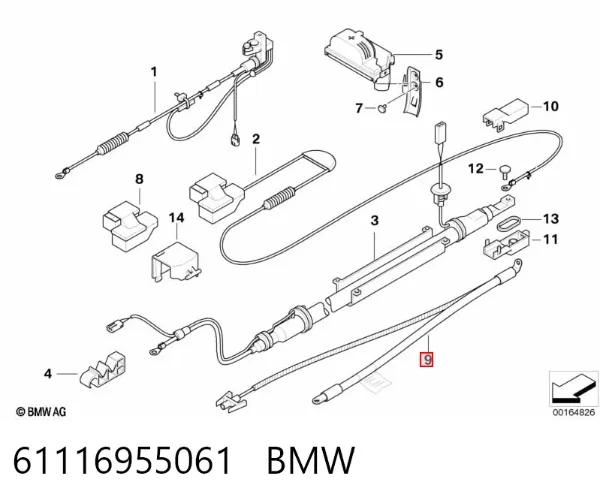 Кабель положительной клемы аккумулятора (АКБ) 61116955061 BMW