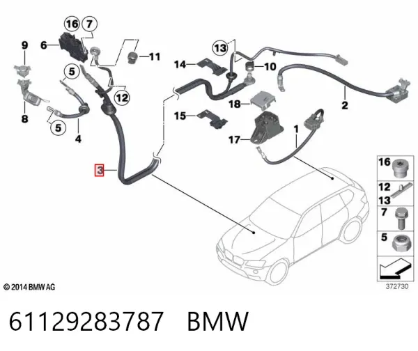 Кабель положительной клемы аккумулятора (АКБ) 61129283787 BMW