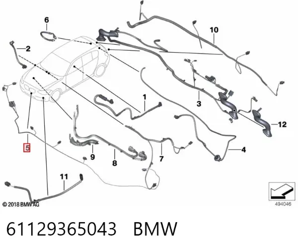 Кабель (провод) парктроника бампера переднего 61129365043 BMW