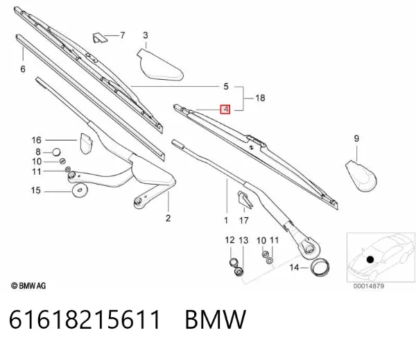 Щетка-дворник лобового стекла водительская 61618215611 BMW