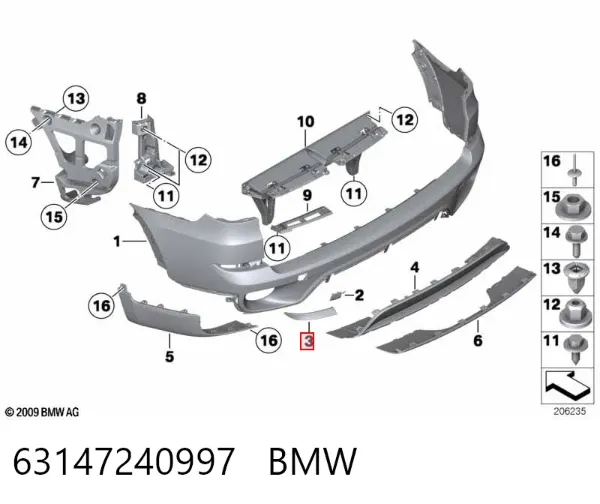 Левый отражатель заднего бампера 63147240997 BMW