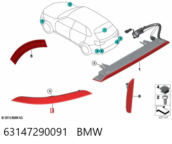 Левый отражатель заднего бампера 63147290091 BMW