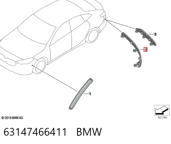 Левый отражатель заднего бампера 63147466411 BMW