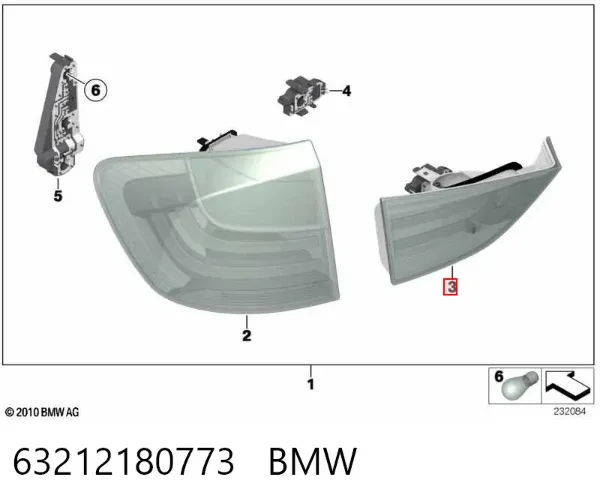 Фонарь задний левый внутренний 63212180773 BMW