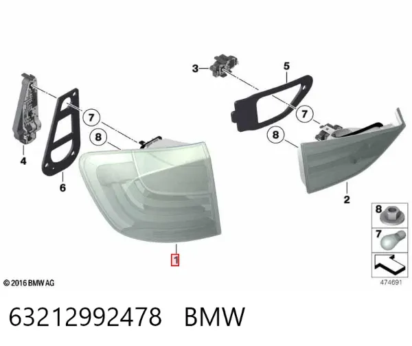Фонарь задний правый внешний 63212992478 BMW
