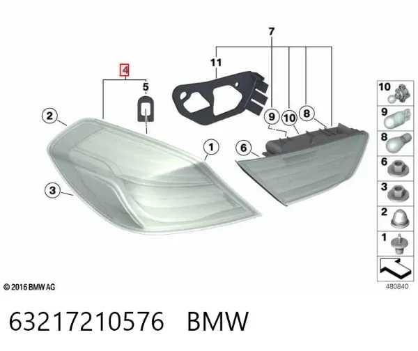 Фонарь задний правый внешний 63217210576 BMW