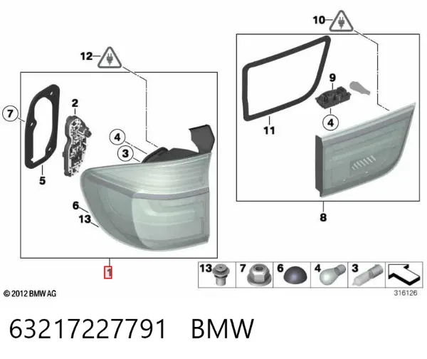Фонарь задний левый внешний 63217227791 BMW