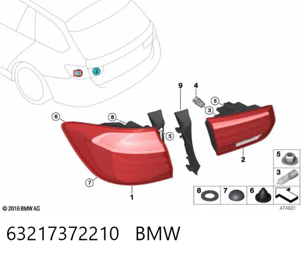 Фонарь задний правый внешний 63217372210 BMW