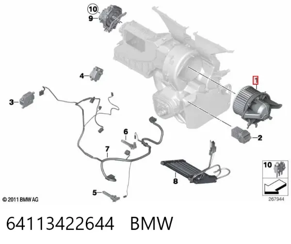 Вентилятор печки 64113422644 BMW