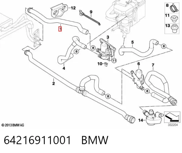 Патрубок радиатора 64216911001 BMW