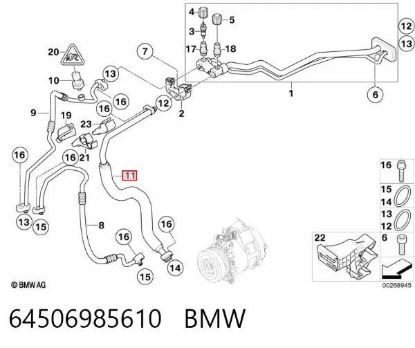 Шланг кондиционера, от испарителя к компрессору 64506985610 BMW