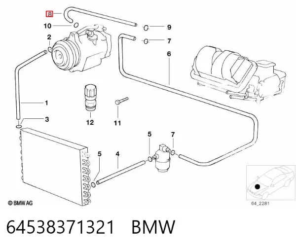 Шланг кондиционера, от испарителя к компрессору 64538371321 BMW