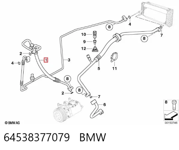 Шланг кондиционера, от компрессора к радиатору 64538377079 BMW