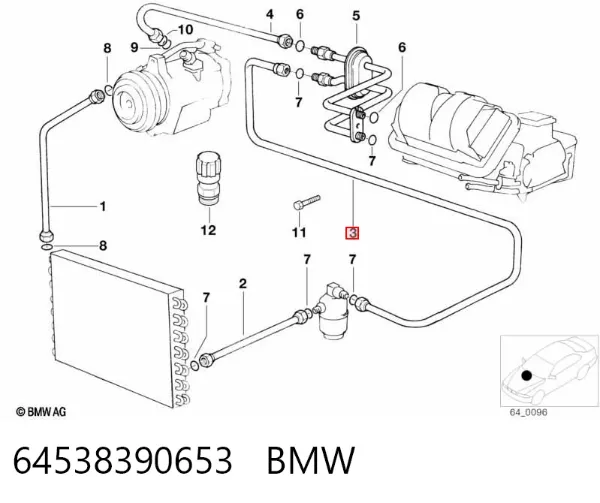 Шланг кондиционера, от осушителя к испарителю 64538390653 BMW