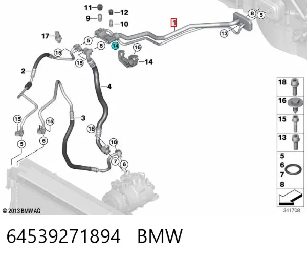 Шланг кондиционера, от испарителя к компрессору 64539271894 BMW