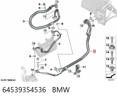 Шланг кондиционера, от радиатора к испарителю BMW 64539354536