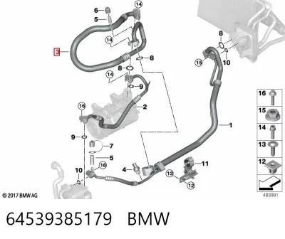 Шланг кондиционера, от испарителя к компрессору BMW 64539385179