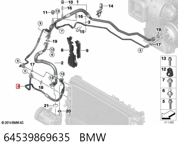 Шланг кондиционера, от компрессора к радиатору 64539869635 BMW