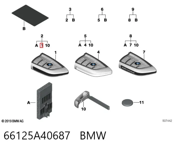 Ключ замка зажигания 66125A40687 BMW
