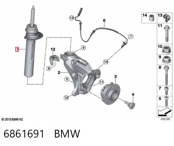 Амортизатор передний левый 6861691 BMW