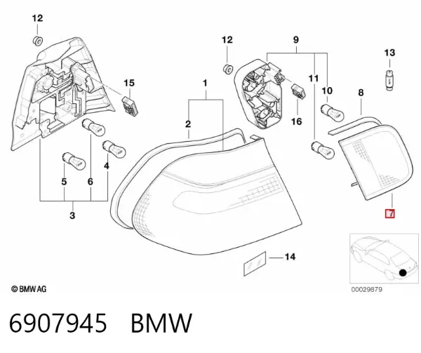 Фонарь задний левый внутренний 6907945 BMW