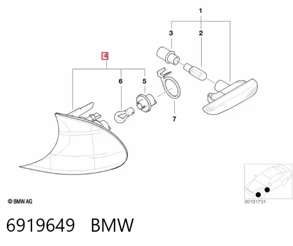 Поворотник левый 6919649 BMW